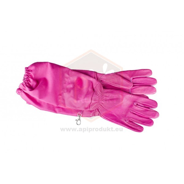 Bőrkesztyű női hosszú, vászonnal és gumival, rózsaszín - méret M